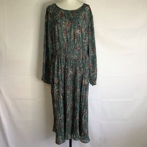 NWT - HAYDEN WOMEN DEEP TEAL GREEN FLORAL SCOOP NECK PLEATED SKIRT DRESS SZ 3XL